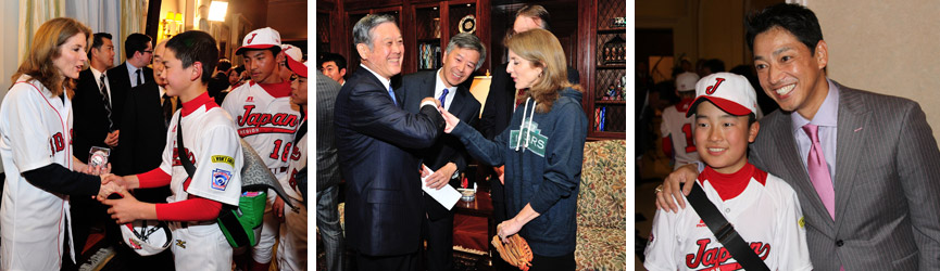 amb caroline kennedy and Masanori Murakami, the first Japanese MLB player; so taguchi with little leaguer at red sox reception
