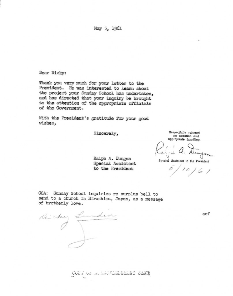 Letter from Ralph Duggan to Ricky Lundin