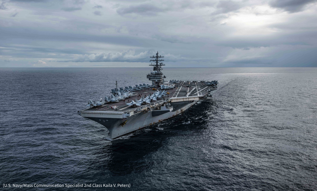 The U.S. Navy’s aircraft carrier USS Ronald Reagan during a regional exercise in July. (U.S. Navy/Mass Communication Specialist 2nd Class Kaila V. Peters)