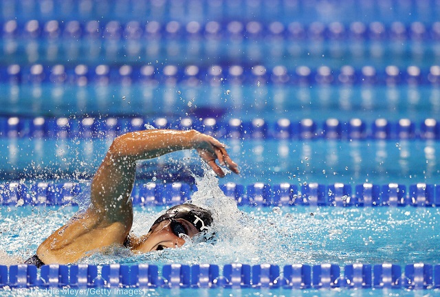 オマハで開催された全米代表選考会の競泳女子800メートル自由形決勝に出場したケイティ・レデッキー。2021年6月19日 (© Maddie Meyer/Getty Images)