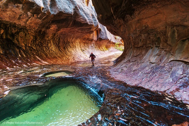 The Narrows in Zion National Park are a popular hiking destination and the narrowest part of the Utah park. (© Photo Volcano/Shutterstock)