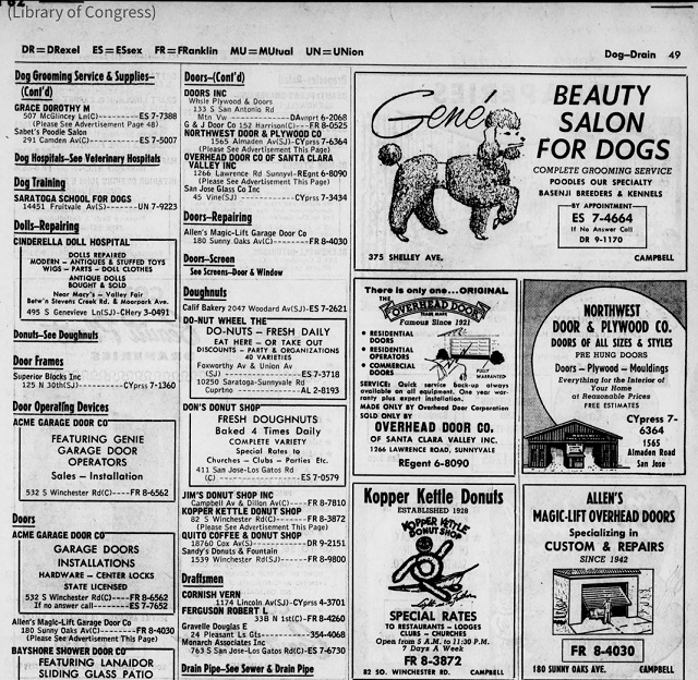 Advertisements from the Campbell, California, phone book in February 1962. (Library of Congress)