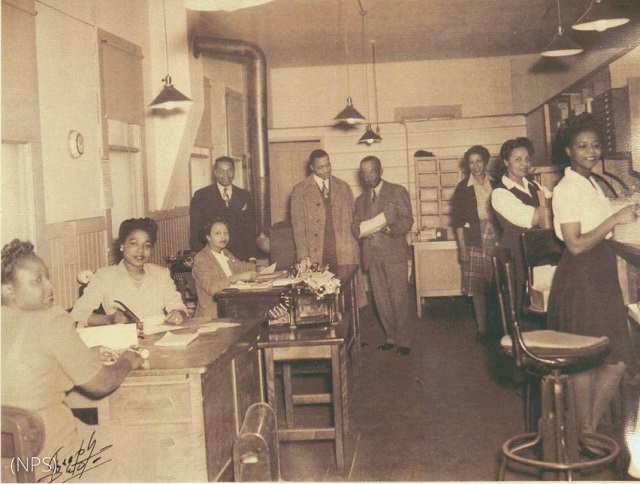 A view of the offices of the auxiliary Boilermakers A-36 Union, a segregated union hall for African American workers in Richmond, California (NPS)