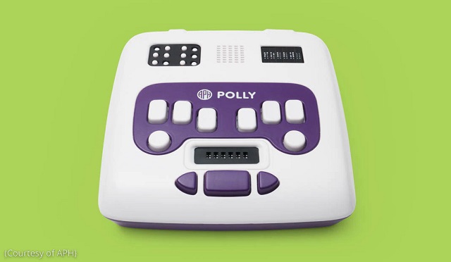 Polly is an electronic Wi-Fi–enabled device that will assist users in learning and reinforcing Braille concepts. With many components for both input and output, Polly can provide practice and make the Braille learning process more fun. (Courtesy of APH)